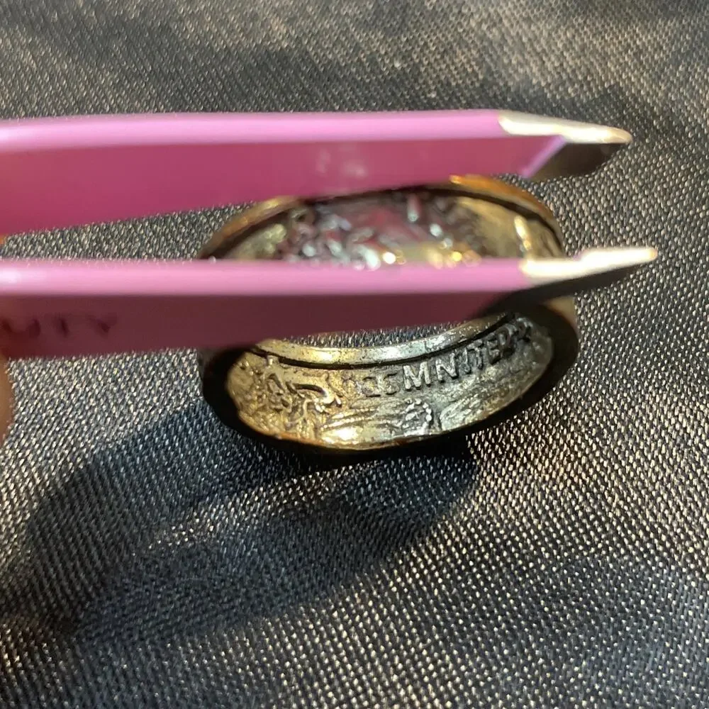 Vintage 1945 Silver Embossed Statement Ring Handmade Artisan Band Sz 9
